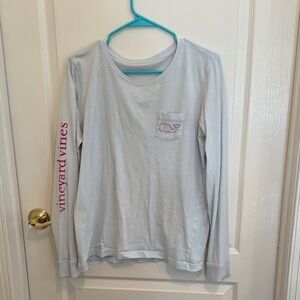 Vineyard Vines Light Blue Long Sleeve Tee with Pink Logo
